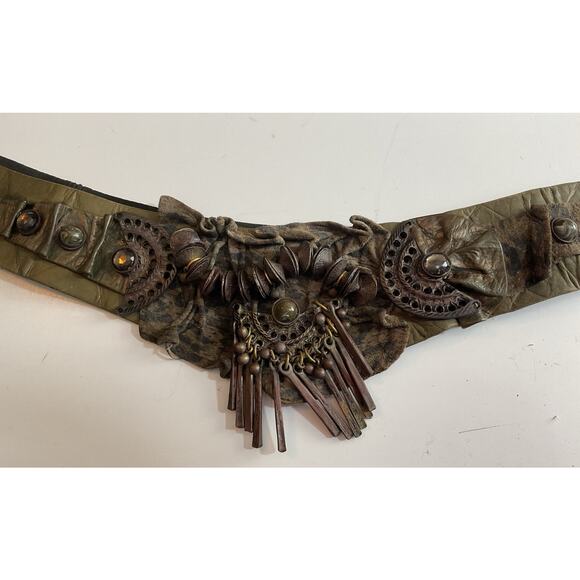 80s Nina Arjani Leatherock Belt Artisan Statement Belt Genuine Leather - Picture 1 of 11